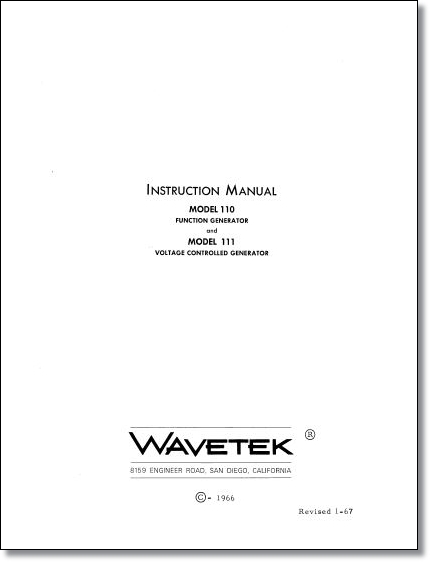 Wavetek Instruction Manuals And Service Manuals 5610